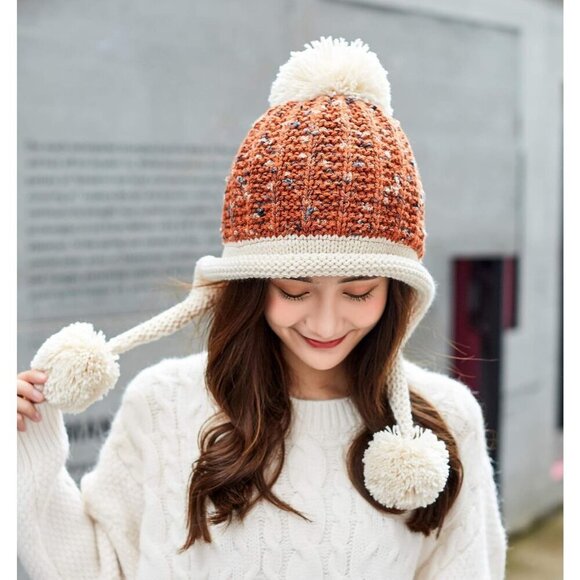 Women Reddish Winter Peruvian Cover Ears Beanie Hat Ear Flaps Sherpa Ski Snow